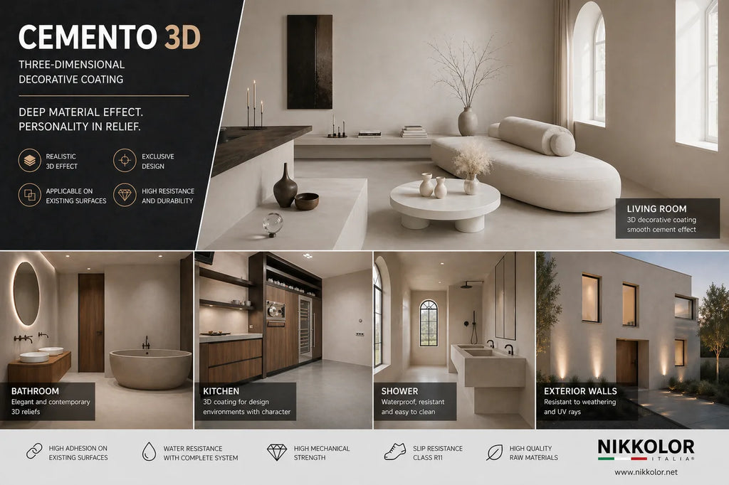 Nikkolor Cemento 3D benchtop and joinery system components