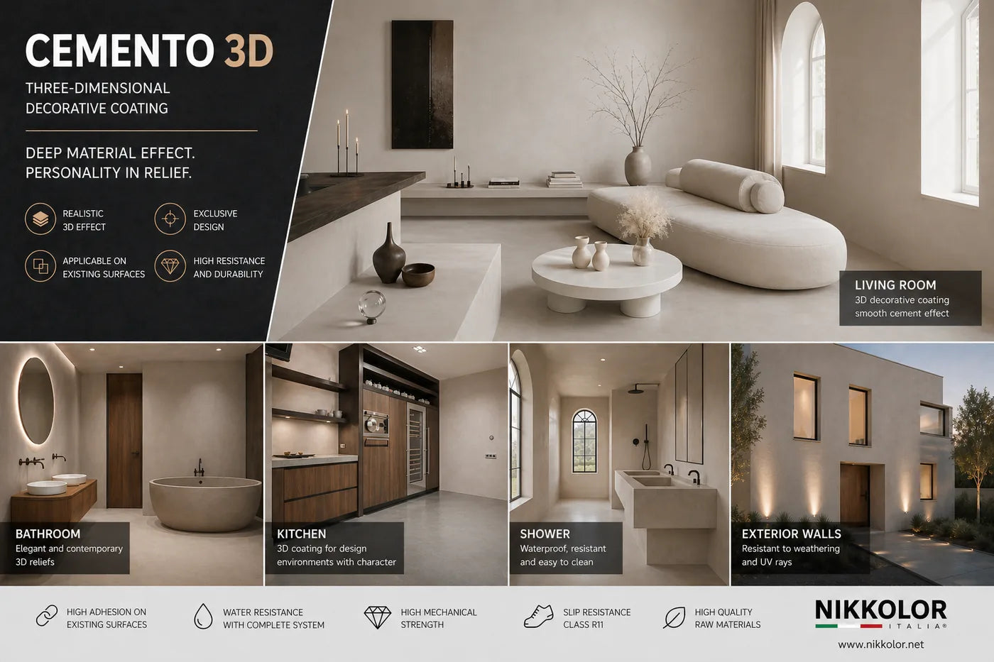 Nikkolor Cemento 3D wall and ceiling system components