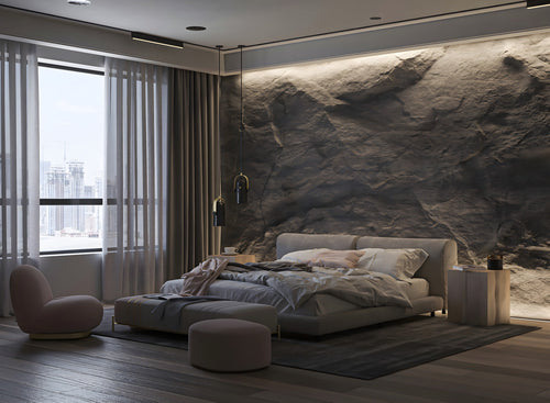 Cemento 3D sculpted architectural bedroom feature wall