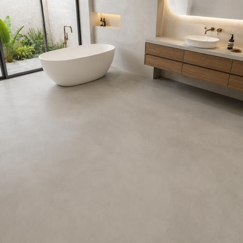 Finished MicroCem-FB bathroom floor in a contemporary bathroom